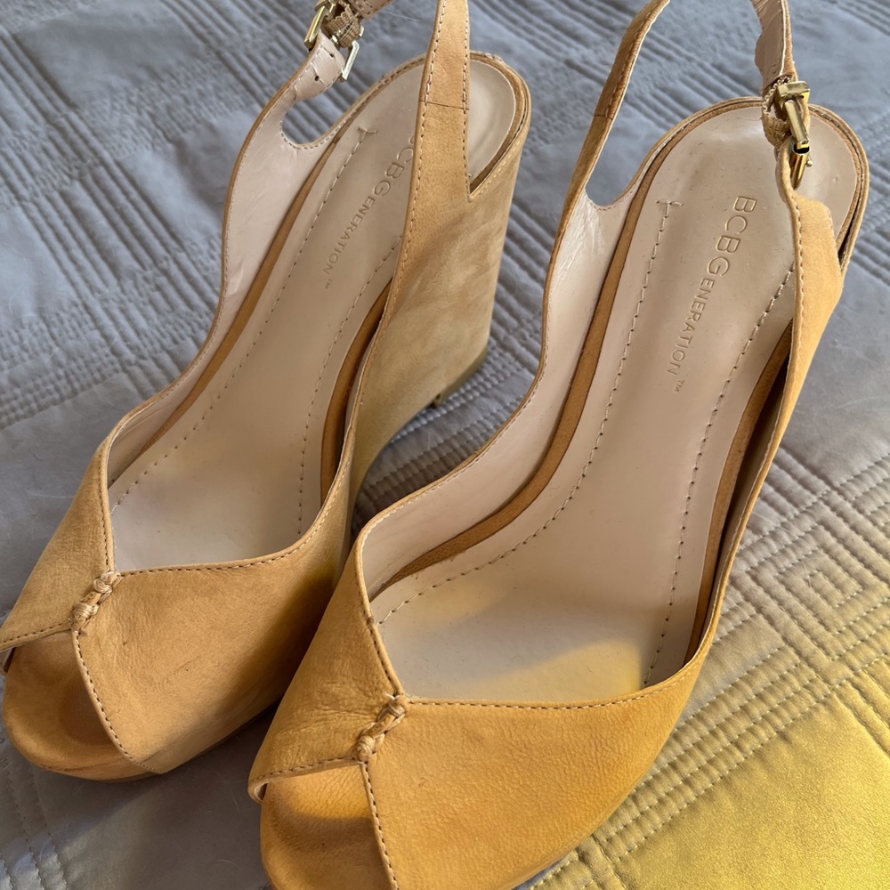 BCBG suede wedge sandal